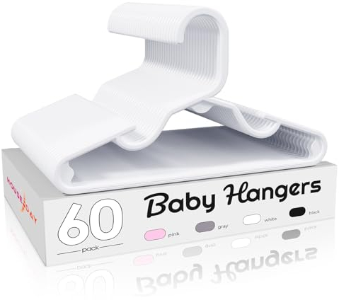 HOUSE DAY Premium-Baby-Kleiderbügel, 60 Stück, 27,9 cm, weiß, schmale Kinder-Kleiderbügel für Säuglinge, Kleinkinder, Kinderkleidung, rutschfeste und langlebige Baby-Kleiderbügel für Schrank