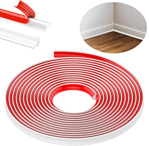 TPE Quadrant Trim, 3M Flexible Moulding Wall Corner Trim Self Adhesive, Skirting Board Covers, Caulk Strip Beading for Laminate Flooring, Wall Ceiling, Cabinet Countertop, Etc (White,12 * 9MM)