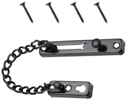 Cadena Puerta, Cadena de Puerta de Seguridad de Acero Inoxidable, Cerradura Puerta Interior Cadena Seguridad Puerta Acero inoxidable con Tornillos para Puerta Interior y Seguridad del Hogar(Negro)