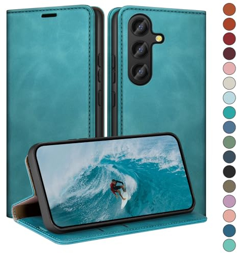 HUOUH for Samsung Galaxy S24 Wallet case with RFID Blocking PU Leather,Credit Card Holder,Flip Folio Book Phone cases Shockproof Cover Women Men for Samsung S24 case Light Green