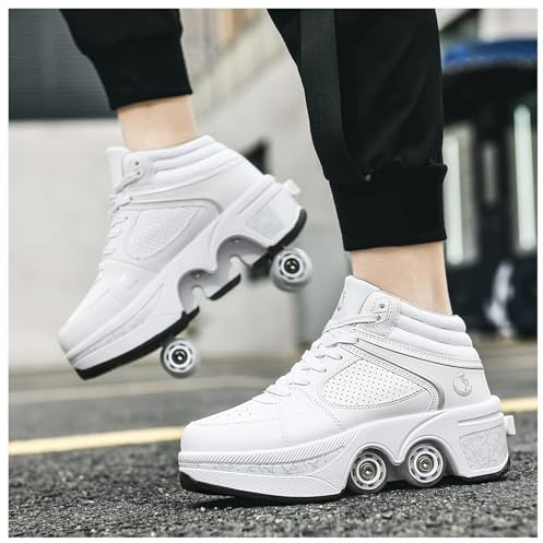 Rollschuhe,Schuhe mit Rollen für Mädchen,Turnschuhe mit Rollen Jungen,Roller Shoes zum Einklappen,LED Roller Skates for Kids,Schuhe Roller Frauen
