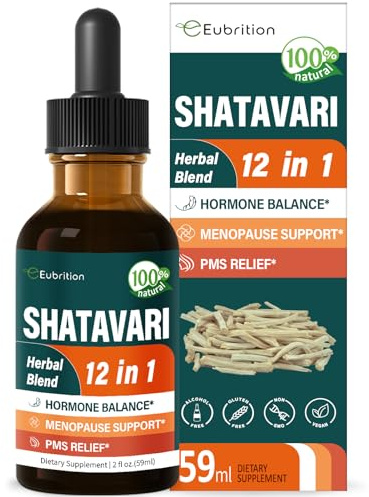 Eubrition Shatavari (Shitabari) Drops for Women Support Menopause Relief, Herbal Supplement for PMS Support, 12-in-1 Formula with Wild Yam, Vitex Berry Extract. 2oz