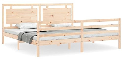 ZQQLVOO Bed Frame Lattenrost Palettenbett Bodenbett Massivholzbett mit Kopfteil