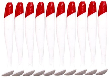 Kexpery 10 piezas gusano artificial Swimbait 5.5/6.3/7 cm cabeza roja cuerpo blanco cola en T cebo PVC volante T cola señuelo de pesca para trucha Bar (7 cm)