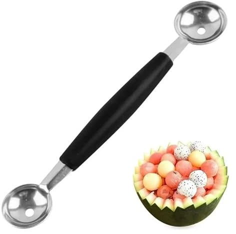 1Pc Black Double-Sided Fruit Melon Baller Spoon 2 in 1 Stainless Steel Melon Ballers Melon Scoop for Watermelon Cantaloupe Icecream Ball,18cm,Fruit and Vegetable Tools,Melon Ballers,Kitchen and Dining
