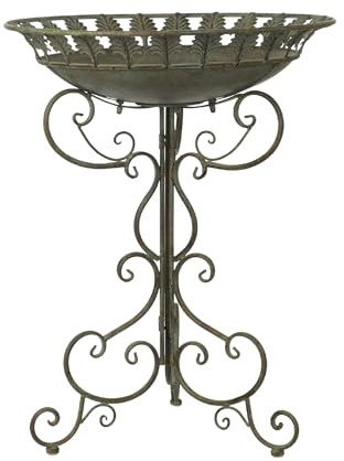 Moritz Vogeltränke grün stehend 68,5 cm – Vogelbad Blätterkranz frostsicher | Laubkranz, tiefe Badeschale, verschnörkelter Standfuß, wetterfest, für Balkon, Terrasse und Teich, 2-in-1 Futterstelle