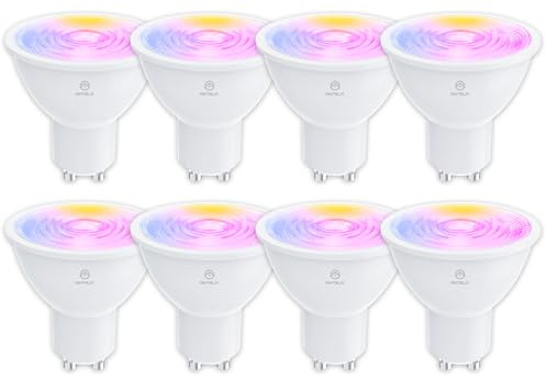 ANTELA Alexa Glühbirne Gu10 4,5W 350LM Smart WLAN LED RGBCW Birne | Dimmbare Lampe, Warmweiß/Kaltweiß Licht (2700K-6500K), APP Steuern Kompatibel mit Google Home, 40° Abstrahlwinkel, 8 Stück