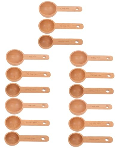 Garneck 15piezas Cucharas Medidoras De Madera Para Café y Té Para Medir Ingredientes Secos y Líquidos Fáciles De Usar y Almacenar La Cocina