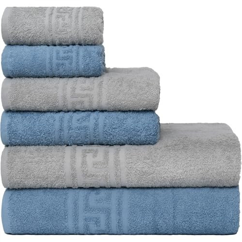 nice homeit Set Asciugamani Bagno 12 Pezzi - Asciugamani Viso, Bidet, Doccia e Ospiti in 100% Cotone - Morbidi, Anti-Pilling, Super Assorbenti, Made in Italy. Blu Grigio