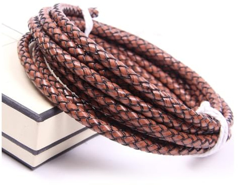 Wisafory Cordoncino rotondo in vera pelle intrecciata da 3 a 8 mm, per braccialetti retrò, collane, gioielli, confezioni regalo, colore marrone, 5 mm