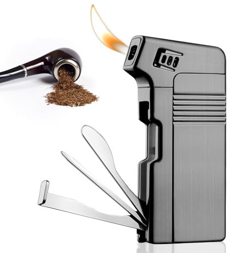 Pfeifenfeuerzeug - Nachfüllbares Vintage Fackel Feuerzeug Mit Soft Flame, Tabak Pfeifen Zubehör, 3 Rohrreinigerwerkzeuge, Kreatives Geschenk für Männer (Ohne Gas Verkauft)