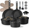 CAROTE 20pcs Pots and Pans Set Non Stick, Nonstick Cookware Set, Dishwasher/Oven/Fridge Safe Pots and Pans, Removable Handle RV Oven Safe Cookware, Induction Kitchen Set, Black