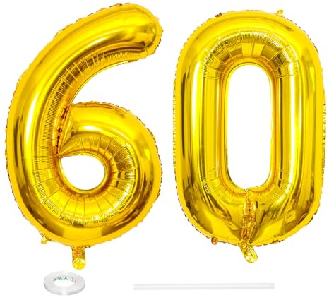 ParPix 32 Luftballon Zahl 60 Gold - Geburtstag Deko Set für Mann und Frau - Folienballon mit Dekoration für 60 Jahre