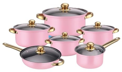 Juego de utensilios de cocina de acero inoxidable de 12 piezas 6 tipos de ollas, sartén para freír, olla de sopa, olla de leche, juego de tetera, tetera, olla de sopa C-12 piezas