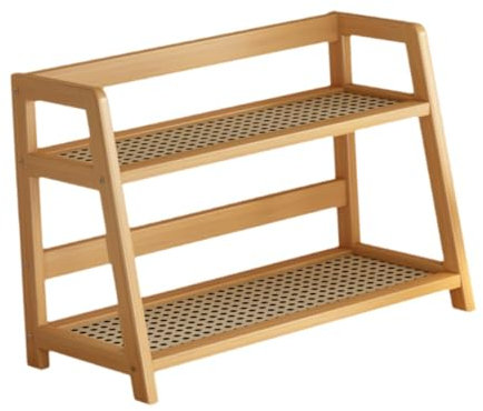 F Fityle Desk Storage Organizer Bamboo Double Layer Rack Decorative Plant Stand for Tabletop, 2 Tier,Home Decor for Desk Home Counter