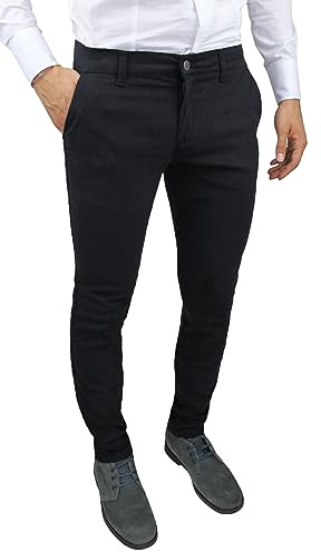 Evoga Pantaloni Uomo Slim Fit Invernali Alta Sartoria Chino's Eleganti Casual (IT, Numero, 48, Regular, Regular, Nero)