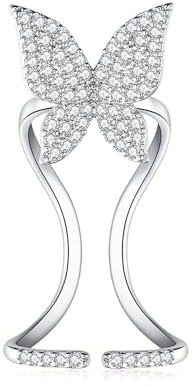 Lindo mariposa Rhinestone sombrero de clavo de dedo cubierta anillo de decoración de uñas para mujeres únicas brillantes de arte fino anillos de encanto ajustable extensible moda joyería fiesta niña