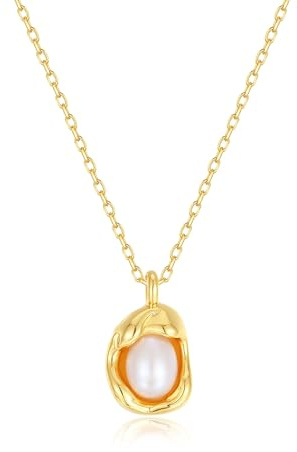 PetPong Kette Gold Damen, 18K Vergoldet Halskette Damen, Verstellbar Kette mit Kleeblatt/Ginkgoblatt/Perlen, Valentinstag Geburtstags Weihnachten für Sie Frauen Freundin mama Schmuck Geschenke