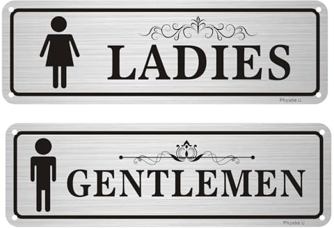 Phyabe 2 Pack Ladies & Gentlemen Sign With Self-Adhesive, 25 x 8 cm Rust Free Aluminum Toilet Sign, Weather Resistant, Waterproof, Durable Ink, Easy to Install