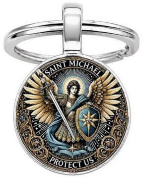 Schlüsselanhänger, Taschenschmuck Cabochon Saint Michael Michel Schutzengel, silber, One size