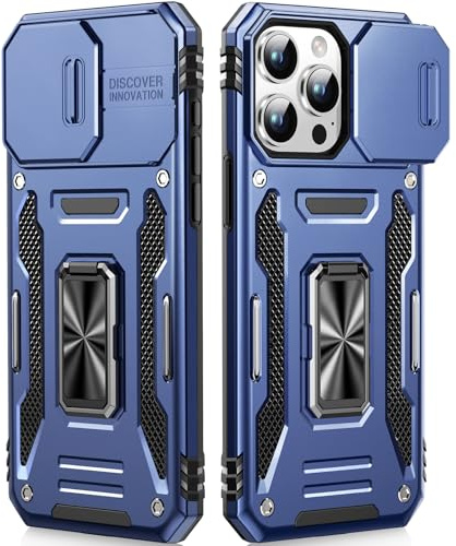 OLHAOMAO Cover per iPhone 15 Pro con Support À 360°,[Anello Magnetico Cavalletto][Copertura Fotocamera Scorrevole] Caso di Protezione delle lenti Militare per iPhone 15 Pro, 6,1,Blu