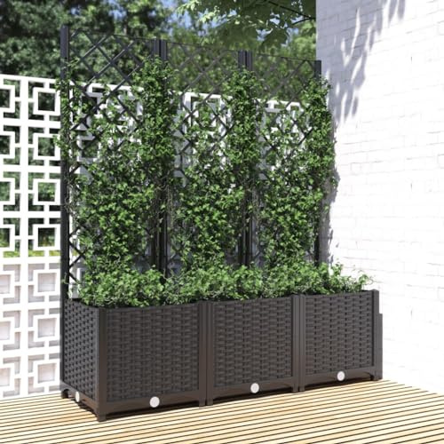 HaoChrymec Pot de Fleurs with Treillis Noir, PP Durable, Jardinière Treillis, Jardinière Extérieur, Bac à Fleurs Extérieur, Jardinière Balcon, Brise Vue, 120 x 40 x 136 cm
