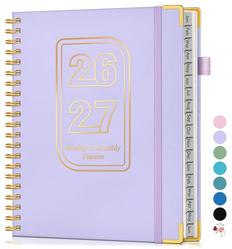 Planner 2026-2027, 18 Months Weekly and Monthly Hardcover Planner, January 2026 - June 2027, 8.5 x 11 A4 Large Daily Calendar Planner Book with Tabs, Spiral Yearly Agenda Organizer Notebook for School Work Home, Purple