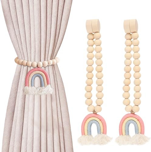 RANJIMA Raffhalter für Vorhänge, 2 Stück Regenbogen Vorhang Raffhalter, Gardinenclips Raffhalter Seil für Vorhänge, Vorhang Seil Raffhalter Vorhanghalter für Schlafzimmer Kinderzimmer Büro Deko