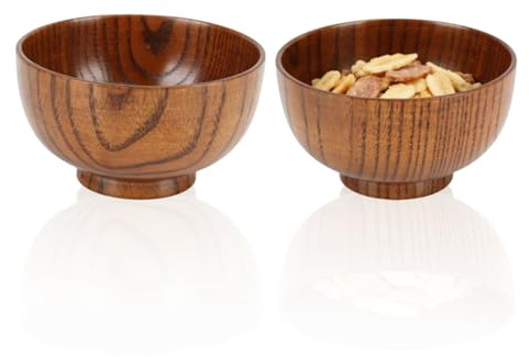 Tomedny 2pcs Bols en bois faits à la main, bol japonais en bois pour nouilles à soupe de riz tremper salade dessert collations à thé de café au café pour le restaurant à domicile