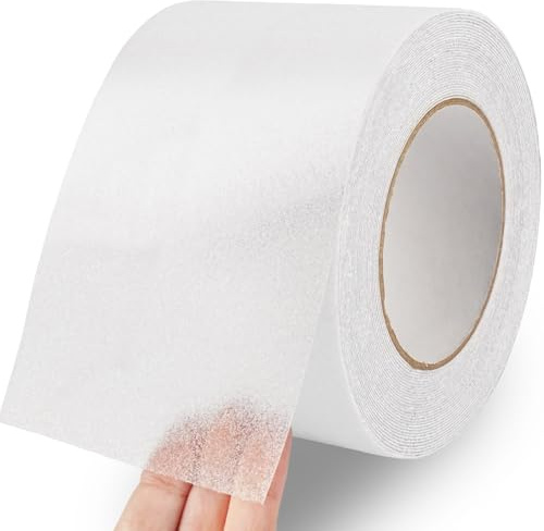 Rusoz Nastro Antiscivolo Trasparente, 10cm x 5m Strisce Antiscivolo per Scale Attrito, Adesivo Abrasivo Sicurezza Domestica per Scale, Sicurezza, Gradino, Interno, All'aperto, Attenzione