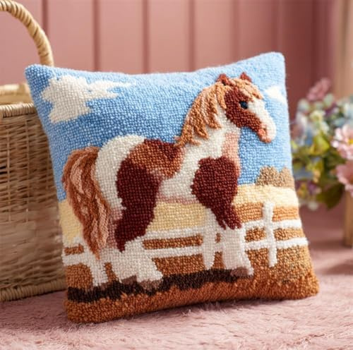 Taxpy Knüpfkissen Zum Selber Knüpfen,Tier Pferd 43X43Cm Diy Kissenbezug Knüpfen Schwarz Weiß Kissen Hülle Sofakissenbezug, Knüpfkissen Set Für Kinder Erwachsene