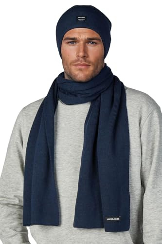 Jack & Jones - Set sciarpa e berretto da uomo 2-in-1, set invernale, berretto e sciarpa, colori nero/blu/grigio/beige, Blazer blu marine, Taglia unica