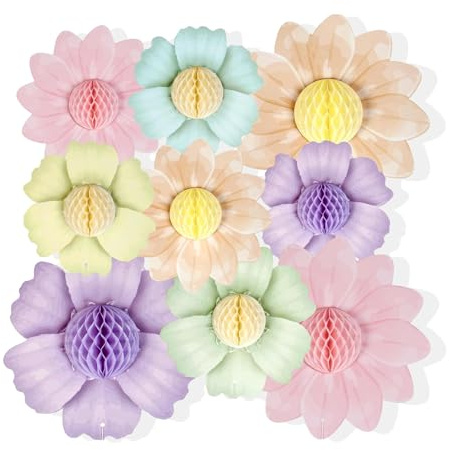 TARGONIX Decorazioni da appendere a nido d'ape Set di 9 fiori di carta colorati per decorazione festa compleanno bambino aula vetrina finestra soffitto casa
