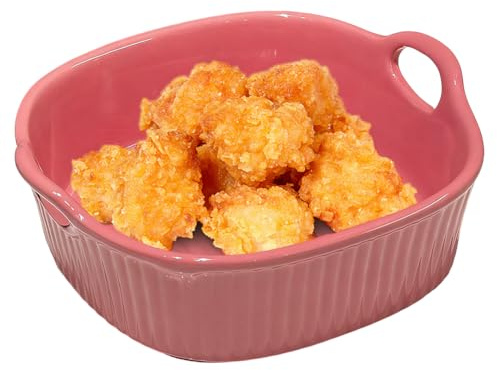 650ml Ceramic Casserole Dish 18.5 x 16.5 x 6 cm, Square Oven Dishes with Handle, Scratch and Cut Resistant for Lasagna, Tiramisu, Casseroles, Fryer Accessories (Raspberry Red)