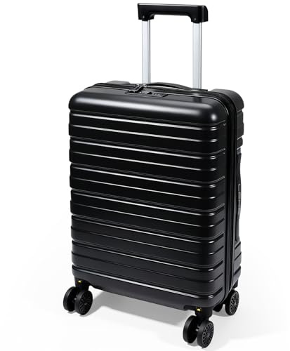 Lekesky Cabin Suitcase 55x40x20 | TSA Lock Carry-Ons Luggage with Detachable Wheels for Ryanair Priority, British Airways, Lightweight ABS Hard Shell, Black