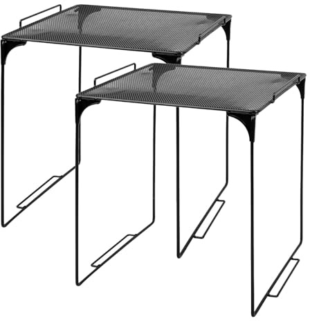 VILLFUL Étagère de Casier Pliable en Maille Métallique Noire, Lot de 2, Organisateur sous Évier et Rangement Cuisine et Bureau, Étagère Amovible et Empilable pour Placards et Espaces