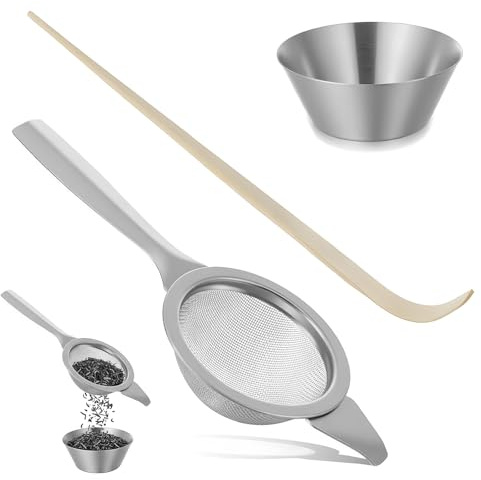 2.2 Mini Matcha Sifter Set, 30 Fine Mesh Matcha Strainer with Handle and Base, Stainless Steel Small Tea Strainer for Loose Tea Coffee Cocktail(Silver)