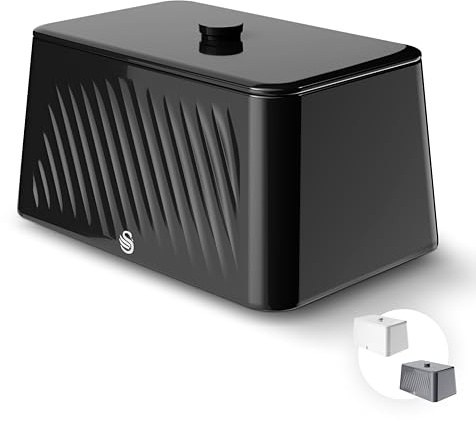 Swan Windsor 16L Bread Bin, Suitable for Loaves, Rolls and Bakes, Durable Iron Body Cleans Easily and Resists Scuffs, Black, SWKA18539BLK