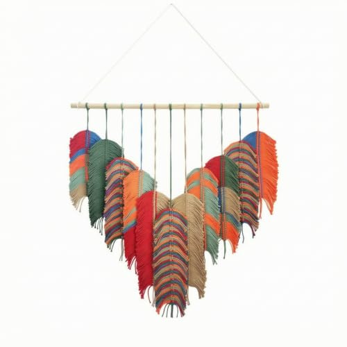 BLWOTMOR Tapiz de Hojas Macramé Pared Colgante Decoración Mural Tejido Artesanal con Barra y Cordón para Fácil Instalación Algodón y Madera Adecuado para Sala, Multicolor, 80 130cm