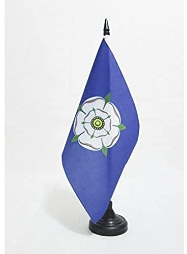 AZ FLAG Yorkshire New county Table Flag 5'' x 8'' - Yorkshire New county Office Decoration 100% Polyester 21 x 14 cm - Mini Desk Flag with Pole and Black Plastic Base