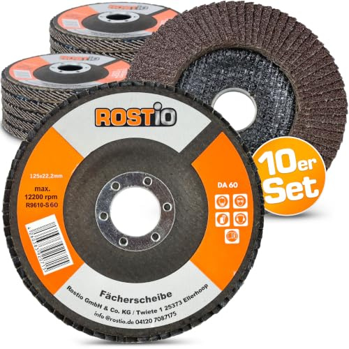 10 x Rostio Fächerscheibe 125 mm Stahl Fächer-Schleifscheibe Braun Normalkorund Flex/Winkelschleifer (Korn 60)