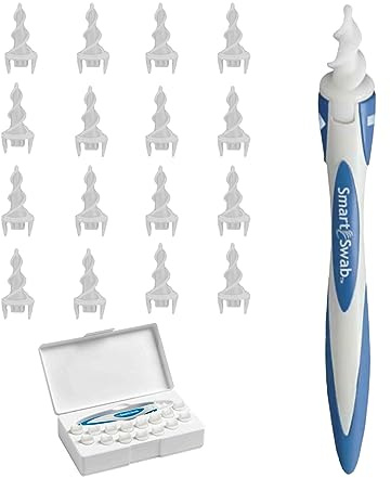 Smart Swab - Spiral Ear Cleanser - Earwax Remover Tool - 16 Replaceable Tips - Safe & Pain Free - Reusable Earwax Removal Kit - Soft & Gentle Ear Cleaning