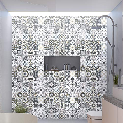 Stickers adhésifs carrelages | Sticker Autocollant Carreaux de Ciment - Mosaïque carrelage Mural Salle de Bain et Cuisine | Carreaux de Ciment adhésif Mural - azulejos 20 x 20 cm - 30 pièces