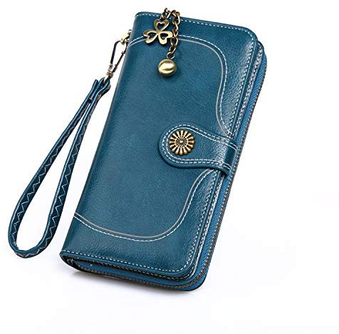 RRANCharltu Geldbörse Damen Leder Portemonnaie Damen groß im Langformat Gross Geldbeutel mit Reißverschluss Druckknopf und vielen Fächern