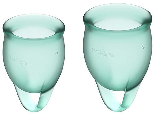 Satisfyer Feel Confident copa menstrual 2 piezas | Copas menstruales reutilizables y sostenibles, 15 y 20 ml | Fáciles de limpiar y cómodas | Protección duradera silicona médica: Menta
