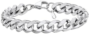 PROSTEEL Mens Bracelet - Cuban Chain Wrist Link Bracelets Hypoallergenic 316L Stainless Steel Jewellery Silver 9MM Width 19CM Length (with Gift Box)