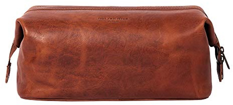 HOLZRICHTER Berlin - Große Kulturtasche aus Leder für Damen & Herren (No-5-2), Kulturbeutel 20x29x16cm, Echtleder Kosmetiktasche, Cognac