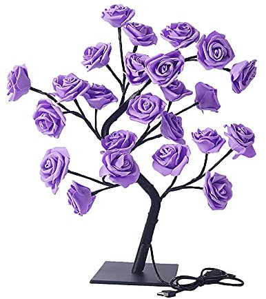 EESLL Lampada da tavolo, albero di rose, lampada per albero delle fate, a forma di con 24 luci LED bianche calde, alimentazione USB, per mamma e ragazza, decorazione per la casa e la