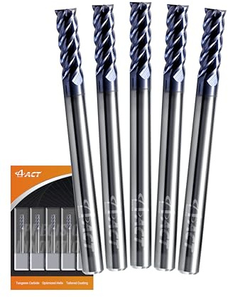 ACCUCUT I4KES 1/8” Carbide Square End Mill- 4 Flute Milling Bit Set for Steel, Forge Hardened Steel, Copper, Alloys & Materials < HRC 50 - AlTiN Coating CNC Router Bit, 45 Degree Helix (5 pcs)