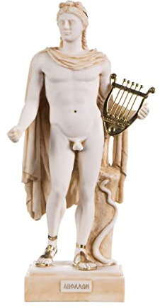 Apollo God of Music Poetry Art Sun Light Alabaster Statue Gold Tone 15.8 Inches